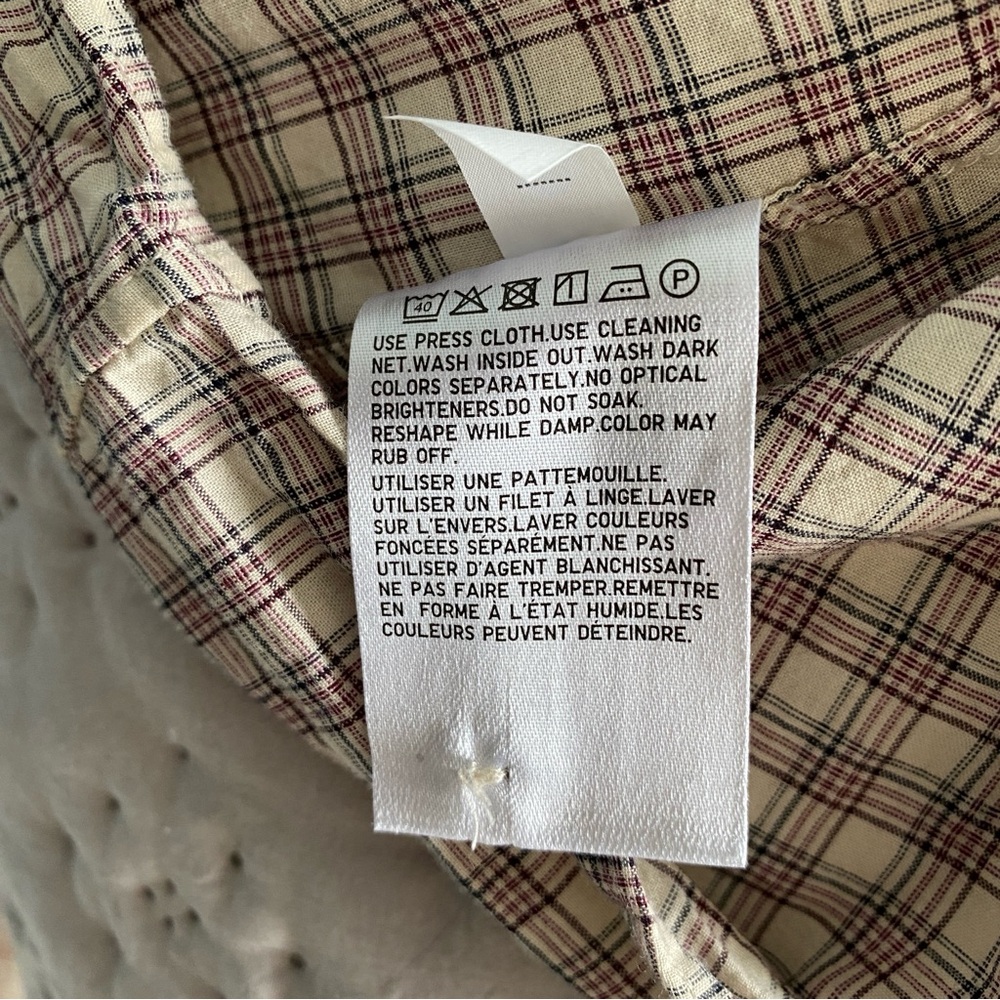 Uniqlo 100% Cotton Classic Beige Plaid Button-Up Shirt with Mauve & Navy Stripes - Picture 8 of 12